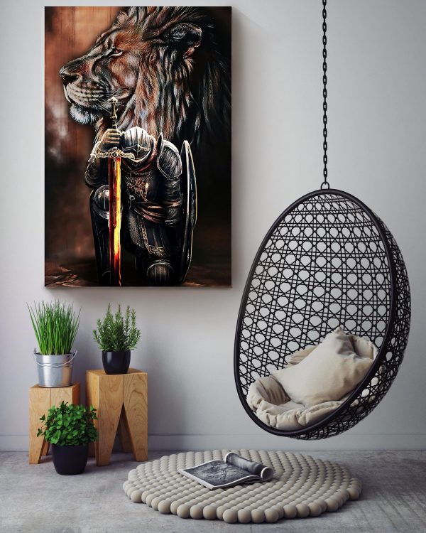 Christian Lion Warrior Lion Of Judah Christian Home Wall Decor Framed Canvas - Image 8