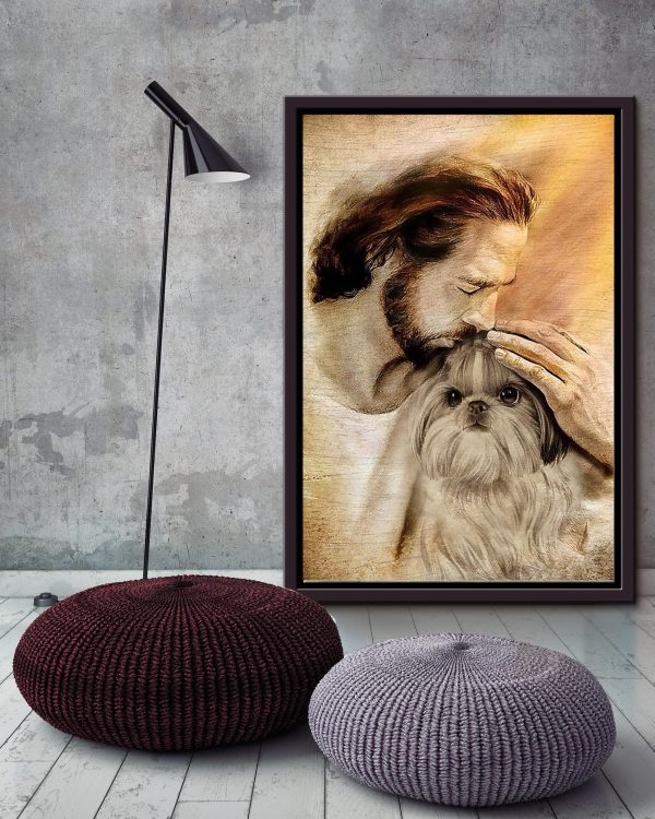 Jesus With Shin Tzu God For Gift for Dog Lovers Christian Framed Matte Canvas Framed Prints, Canvas Paintings - Image 3