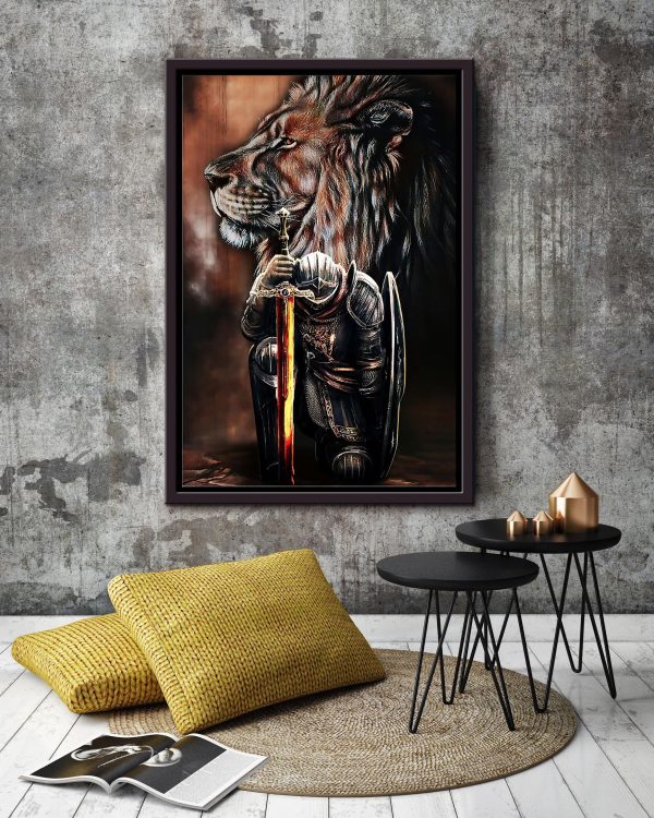 Christian Lion Warrior Lion Of Judah Christian Home Wall Decor Framed Canvas - Image 4