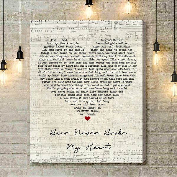 Luke Combs Beer Never Broke My Heart Script Heart Song Lyric Music Art Print - Canvas Print Wall Art Home Decor