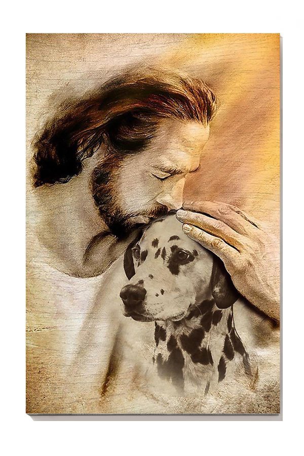 Jesus And Dalmatian Dog God For Gift For Dog Lovers Christian Canvas Gallery Painting Wrapped Canvas Framed Prints, Canvas Paintings