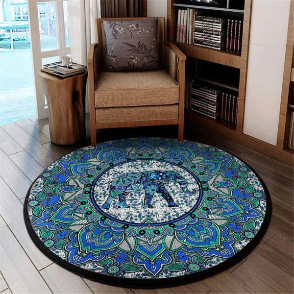 Yoga Elephant Mandala Living Room Round Mat Circle Rug