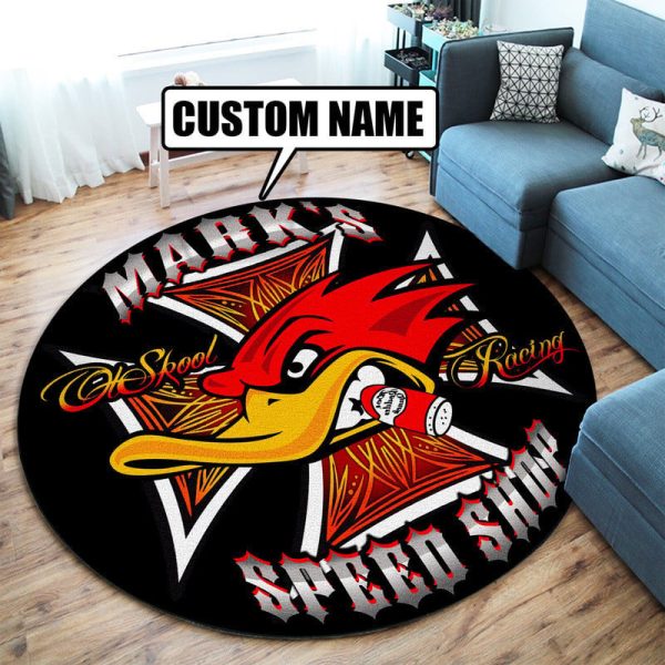 Personalized Woodpecker Hot Rod Round Mat Round Floor Mat Room Rugs Carpet Outdoor Rug Washable Rugs