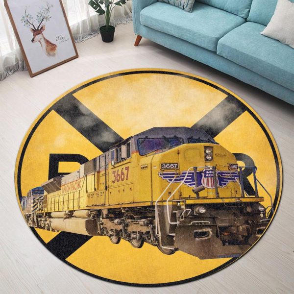 Union Pacific Up Railroad Crossing Round Mat Round Floor Mat Room Rugs Carpet Outdoor Rug Washable Rugs