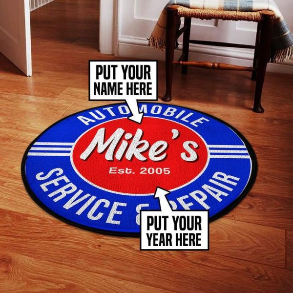 Personalized Automotive Repair Shop Round Mat Round Floor Mat Room Rugs Carpet Outdoor Rug Washable Rugs