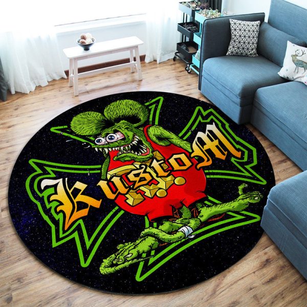 Rat Fink Hot Rod Garage Kustom Kulture Round Mat Round Floor Mat Room Rugs Carpet Outdoor Rug Washable Rugs - Image 2