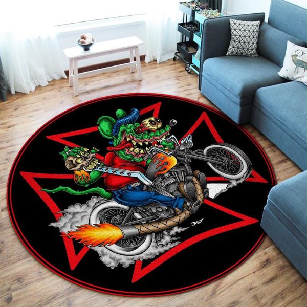 Rat Fink Motocycle Living Room Round Mat Circle Rug - Image 3