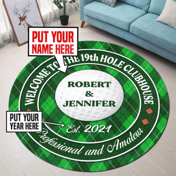 Personalized Golf Couple 19Th Hole Round Mat Round Floor Mat Room Rugs Carpet Outdoor Rug Washable Rugs - Image 2