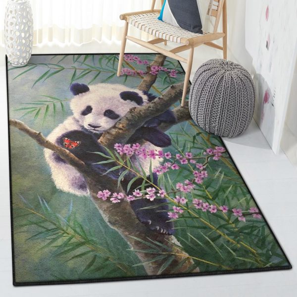 Panda Carpet Panda Beside Blossom Rug Rectangle Rugs Washable Area Rug Non-Slip Carpet For Living Room Bedroom