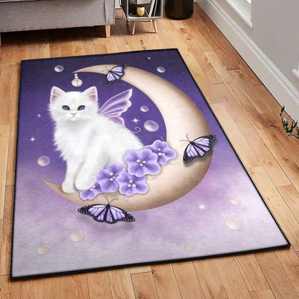 Purple Washable Beautiful Cat And Purple Butterfly Moon 2605Vb Rug Rectangle Rugs Washable Area Rug Non-Slip Carpet For Living Room Bedroom - Image 2