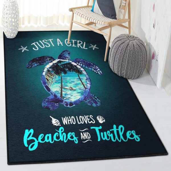 Beach Turtle Just A Girl Who Loves Beach Rug Rectangle Rugs Washable Area Rug Non-Slip Carpet For Living Room Bedroom