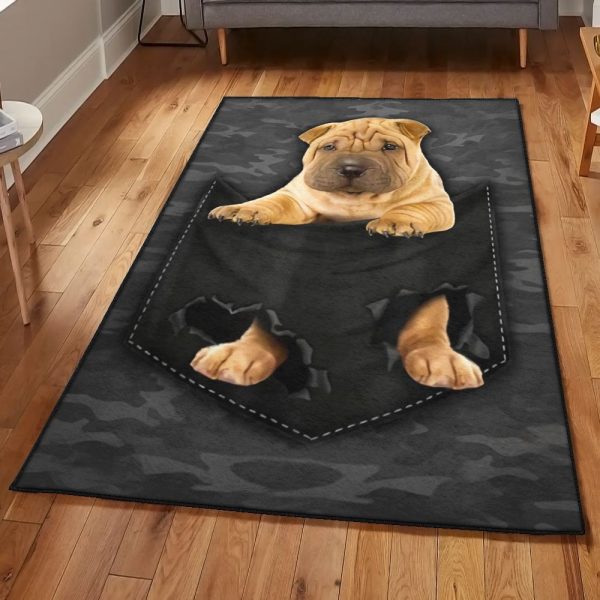 Shar Pei Dog Large Shar Pei Dog Pocket Rug Rectangle Rugs Washable Area Rug Non-Slip Carpet For Living Room Bedroom