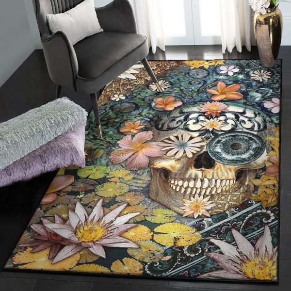 Skeleton Washable Skull Rug Rectangle Rugs Washable Area Rug Non-Slip Carpet For Living Room Bedroom - Image 2