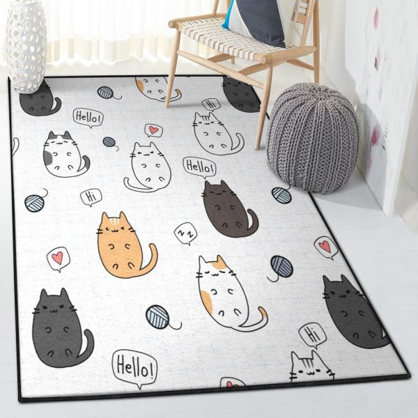 Cat Modern Cat Hello Rug Rectangle Rugs Washable Area Rug Non-Slip Carpet For Living Room Bedroom