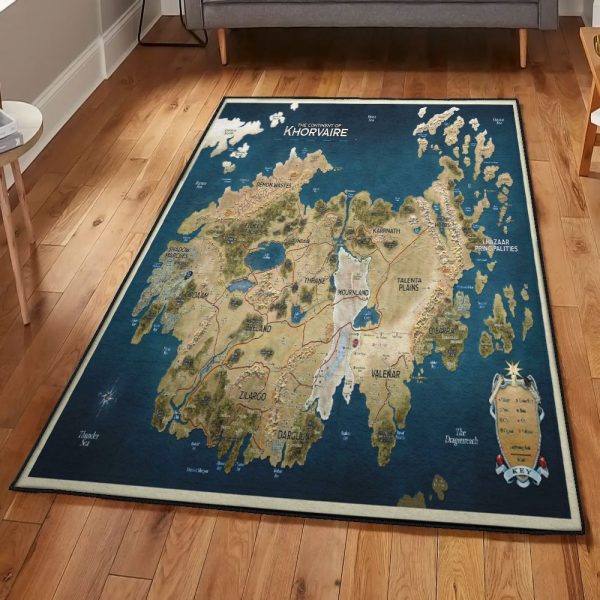 World Map Washable Rugs Dragon Area Khorvaire World Of Eberron Map High Resolution D D Rug Rectangle Rugs Washable Area Rug Non-Slip Carpet For Living Room Bedroom