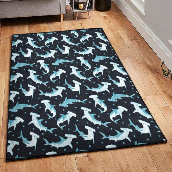 Shark Large Cute Cartoon Hammerhead Shark Rug Rectangle Rugs Washable Area Rug Non-Slip Carpet For Living Room Bedroom