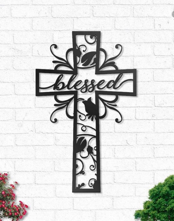 Jesus cross flower blessed Cut Metal Sign Laser Cut Metal Signs Custom