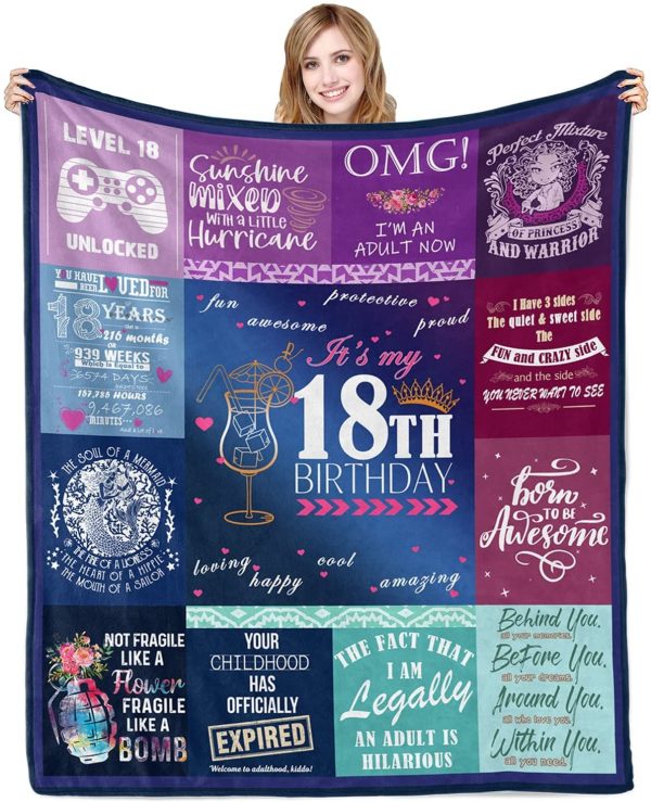 18Th Birthday Blanket Birthday Decorations For Girls Gifts For 18 Year