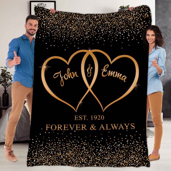 Customized Two Heart Couples Blanket, Couples Fleece Blanket Gift For