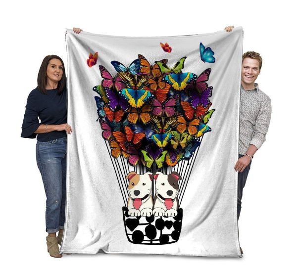 Pitbull Butterfly Air Balloon Fleece Blanket