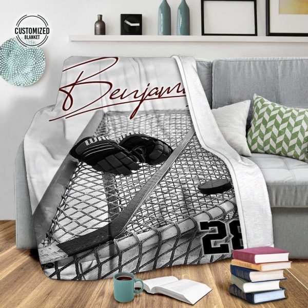 Hockey Goalie's Stick & Gloves In Net Blanket - Image 3