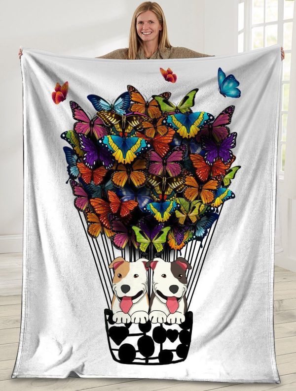 Pitbull Butterfly Air Balloon Fleece Blanket - Image 2