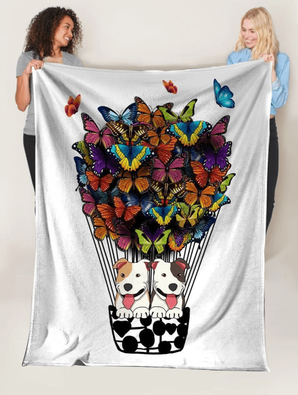 Pitbull Butterfly Air Balloon Fleece Blanket - Image 3