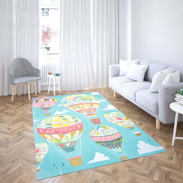 Ballooning Washable Rugs Hot Air Balloon Rug Rectangle Rugs Washable Area Rug Non-Slip Carpet For Living Room Bedroom