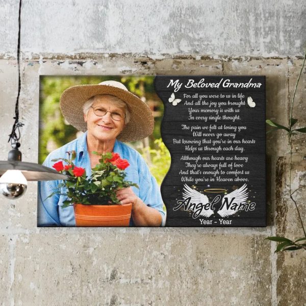 Personalized Canvas Prints, Custom Photo, Memorial Gifts, Sympathy Gifts, My Beloved Grandma, Memorial Loss Of Grandma Dem Canvas