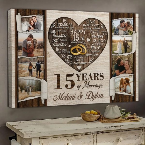 Personalized Canvas Prints, Custom Photo, Gifts For Couples, 15th Anniversary Gifts For Husband and Wife, 15 Years Of Marriage Dem Canvas - Image 2