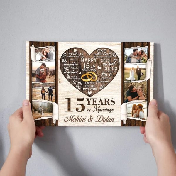 Personalized Canvas Prints, Custom Photo, Gifts For Couples, 15th Anniversary Gifts For Husband and Wife, 15 Years Of Marriage Dem Canvas - Image 5