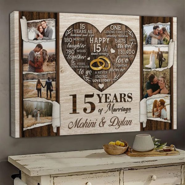 Personalized Canvas Prints, Custom Photo, Gifts For Couples, 15th Anniversary Gifts For Husband and Wife, 15 Years Of Marriage Dem Canvas - Image 6