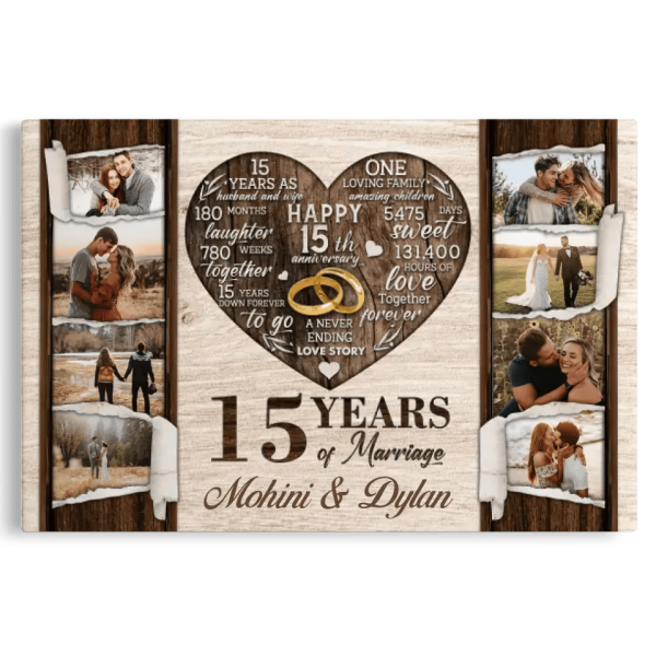 Personalized Canvas Prints, Custom Photo, Gifts For Couples, 15th Anniversary Gifts For Husband and Wife, 15 Years Of Marriage Dem Canvas - Image 8