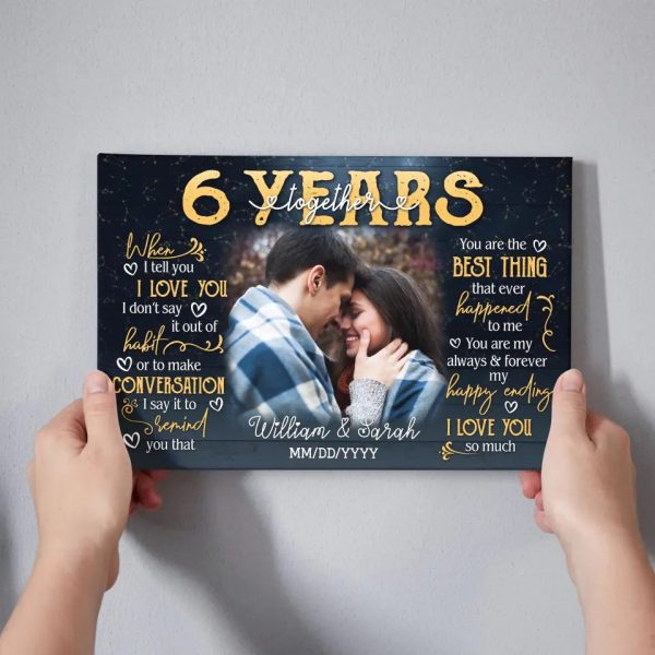 Personalized Photo Canvas Prints, Gifts For Couples, 6th Anniversary Gift For Husband And Wife, 6 Years When I Tell You I Love You Dem Canvas - Image 4