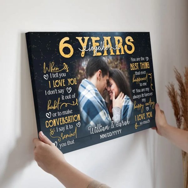 Personalized Photo Canvas Prints, Gifts For Couples, 6th Anniversary Gift For Husband And Wife, 6 Years When I Tell You I Love You Dem Canvas - Image 3