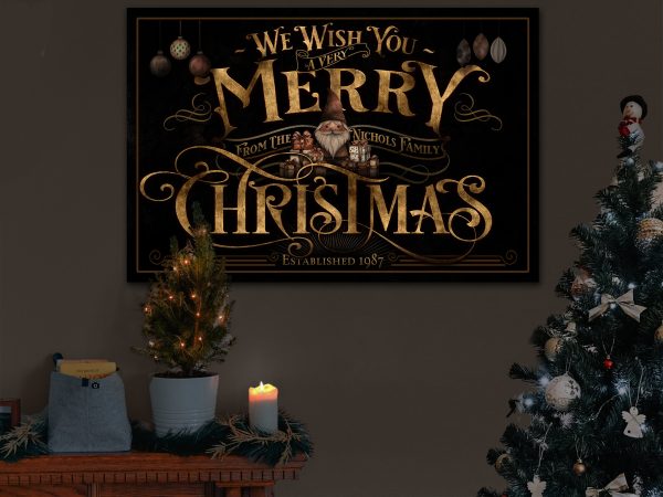 here Canvas Personalized Very Merry Christmas Sign | Farmhouse Merry Christmas Sign | Vintage Christmas Sign | Large Metal Sign | Large Canvas Sign - Image 4