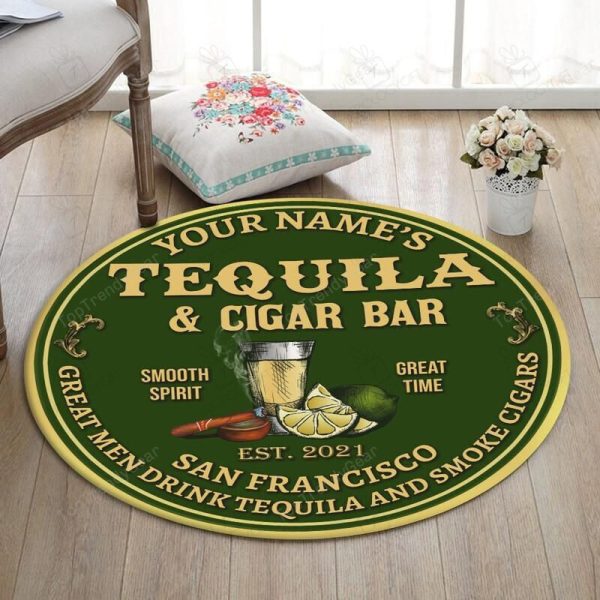 Personalized Tequila Cigar Bar Living Room Round Mat Circle Rug - Image 3