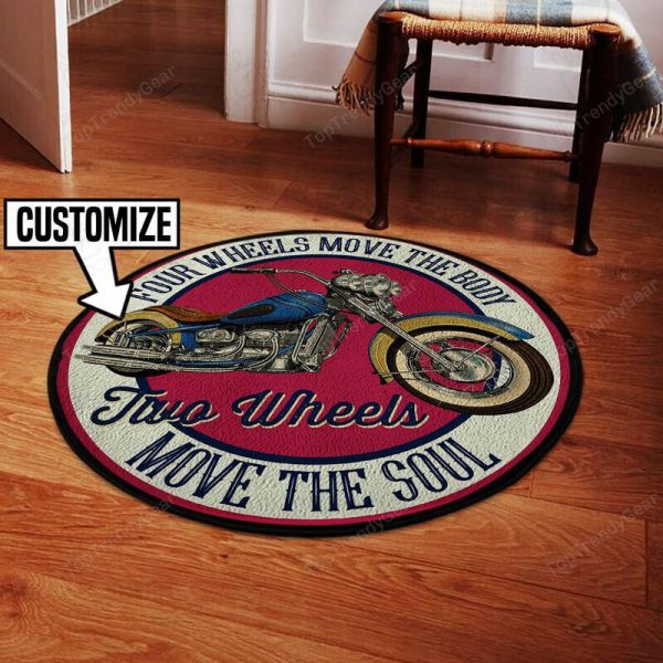 Personalized Four Wheels Move The Body Round Floor Mat Room Rugs Carpet Two Wheels Move The Soul Round Mat Round Floor Mat Room Rugs Carpet Outdoor Rug Washable Rugs - Image 2