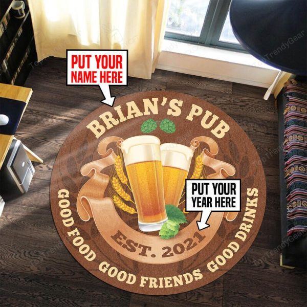 Personalized Pub Good Food Good Friends Good Drinks Round Mat Round Floor Mat Room Rugs Carpet Outdoor Rug Washable Rugs - Image 2