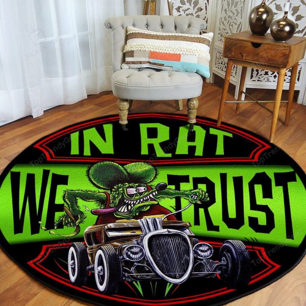 In Rat We Trust Rat Fink Round Mat 08012 Living Room Rugs, Bedroom Rugs, Kitchen Rugs - Image 3